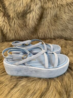 Stuart Weitzman Light Blue Suede Women’s Platform Sandals/Ankle Strap Size 7B